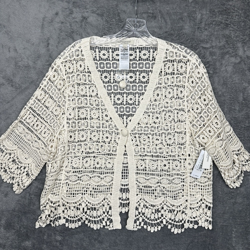 Liverpool Los Angeles Crochet Lace Bolero Sweater Womens Small/ Medium Ivory NWT